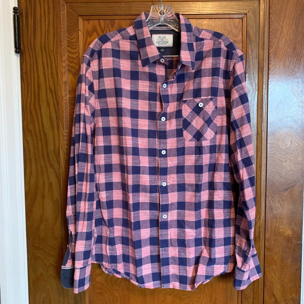 Flag and Anthem- Blue and Pink Plaid Shirt- Size Large